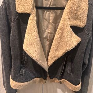 Women's Black and Cream Sherpa-Lined Jacket